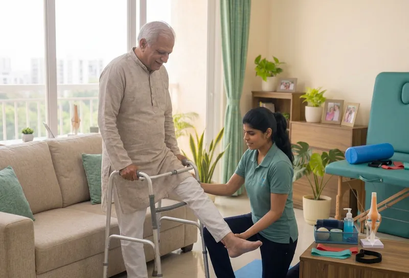 Home physiotherapy session for an elderly parent in Pune