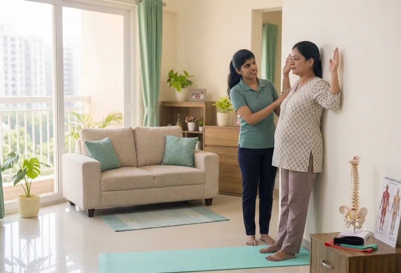 Posture correction exercises demonstrated at home